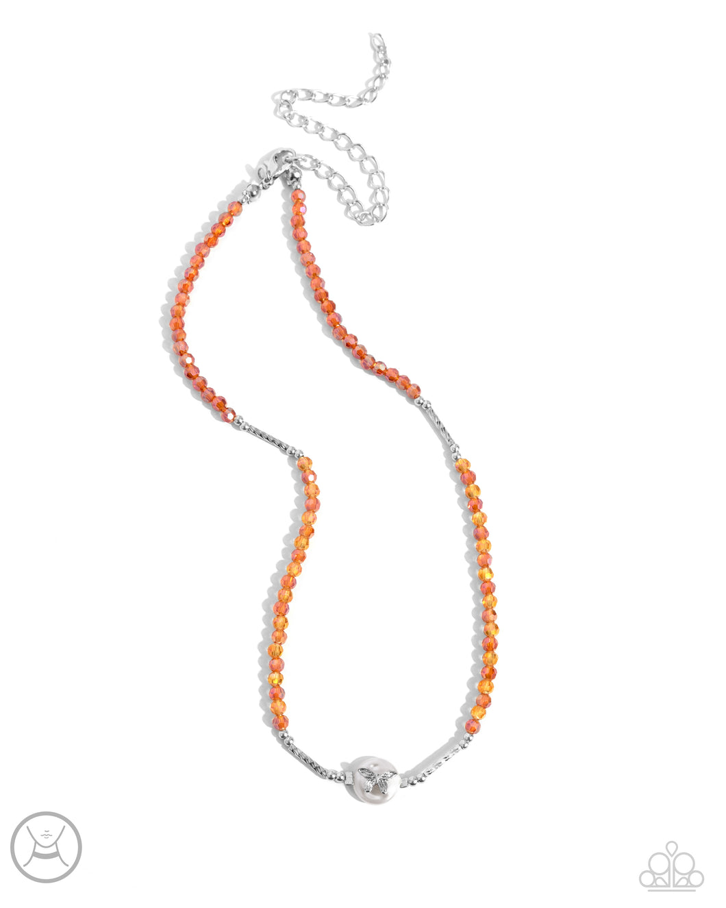 Aerial Action - Orange (Bead) Silver Butterfly Necklace