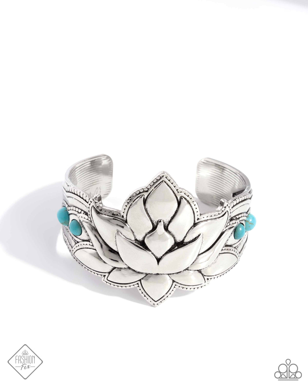 Desert Drill - Blue (Turquoise Stone/Lotus Flower Shaped) Cuff Bracelet (SSF-0824)