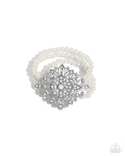 Load image into Gallery viewer, Flattering Florals - White (Rhinestone/Pearl) Flower Bracelet
