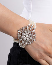 Load image into Gallery viewer, Flattering Florals - White (Rhinestone/Pearl) Flower Bracelet
