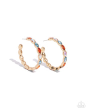 Load image into Gallery viewer, Pressing Princess - Gold (Multicolored Iridescent Gem) Hoop Earring
