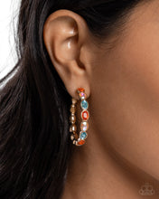 Load image into Gallery viewer, Pressing Princess - Gold (Multicolored Iridescent Gem) Hoop Earring
