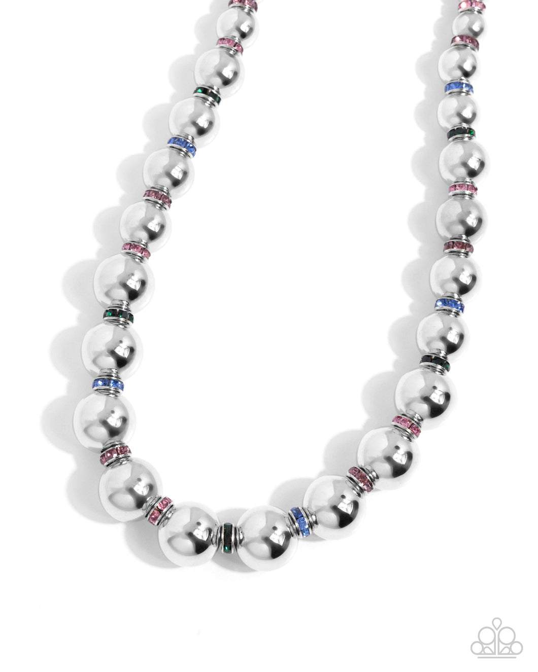 Color Closeness - Multi (Rhinestone Discs) Silver Bead Necklace