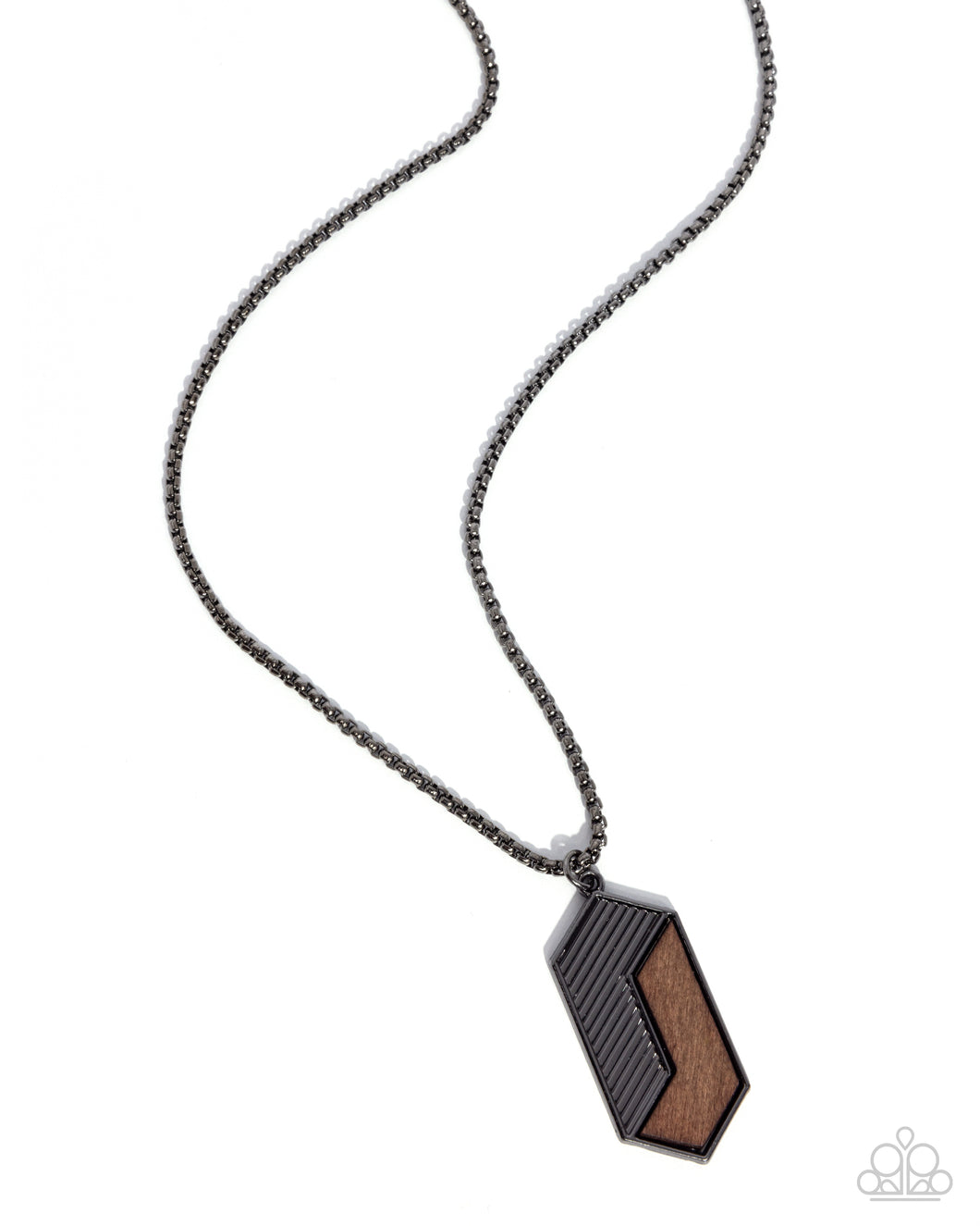WOODWORK Study - Black (Half Gunmetal Bar) Half Brown Wood Pendant Necklace