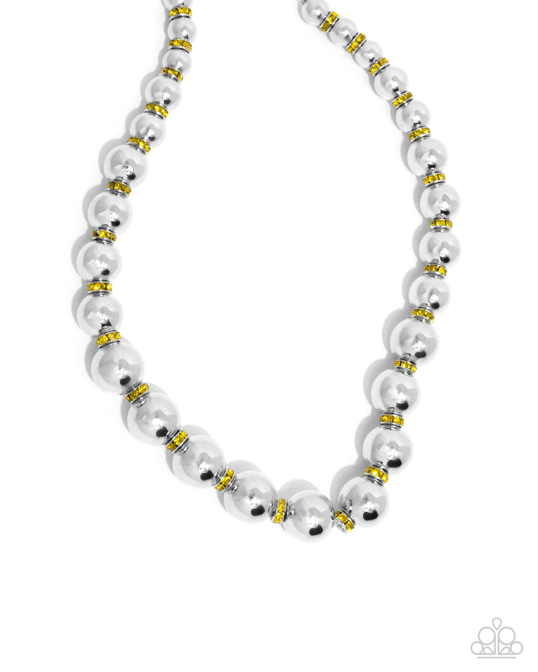 Color Closeness - Yellow (Rhinestone) Silver Bead Necklace