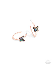 Load image into Gallery viewer, Butterfly Beginning - Copper (Faux Abalone) Penny Copper Hoop Earring
