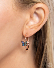 Load image into Gallery viewer, Butterfly Beginning - Copper (Faux Abalone) Penny Copper Hoop Earring
