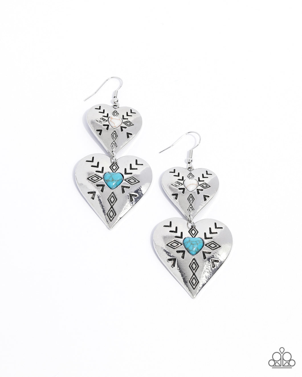 Rustic Repetition - Multi (White & Turquoise) Heart Earring