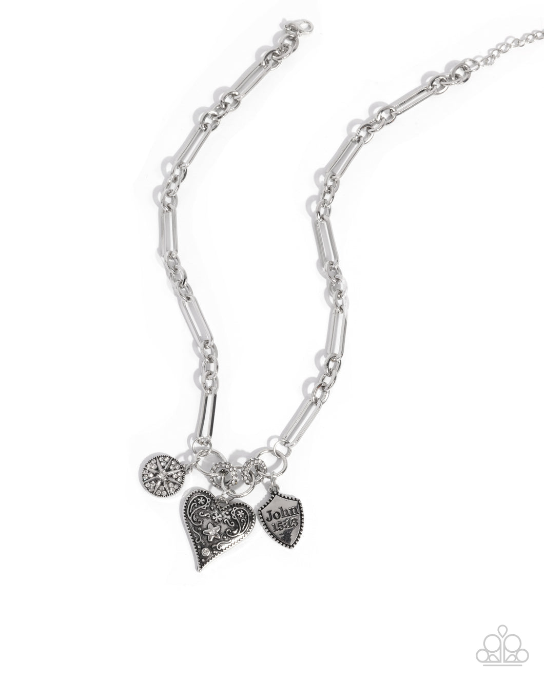 Greater Love - White (Rhinestone) Charm Necklace