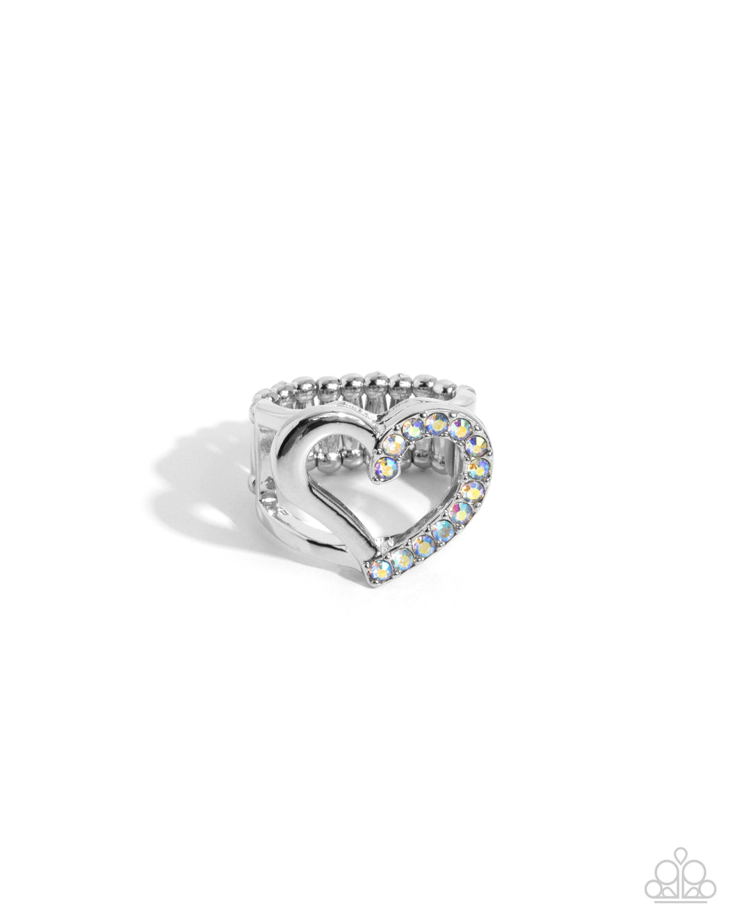 Abstract Attraction - White (Rhinestone) Heart Ring