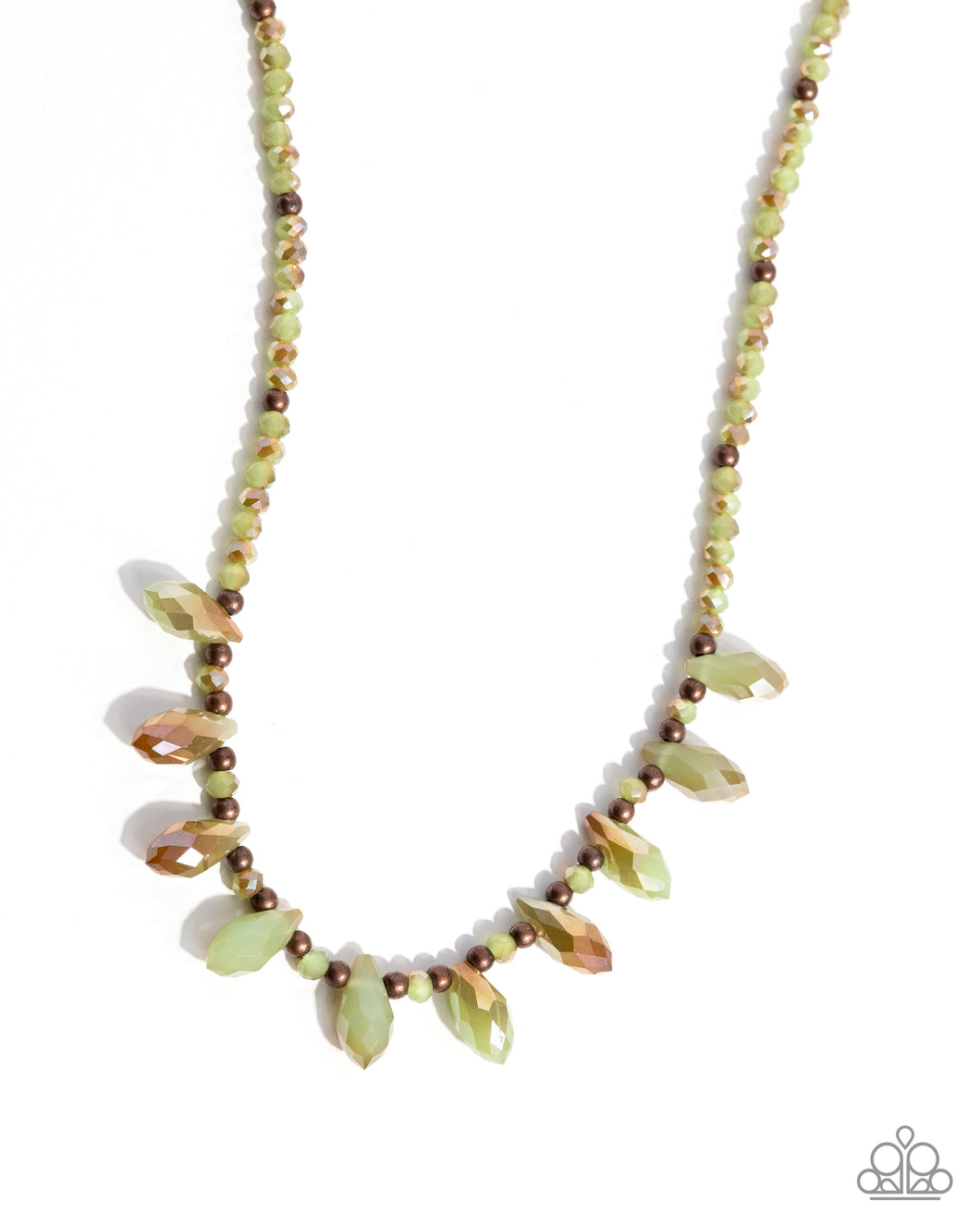 Declaration of Dazzle - Copper Bead (UV Green Crystals) Necklace