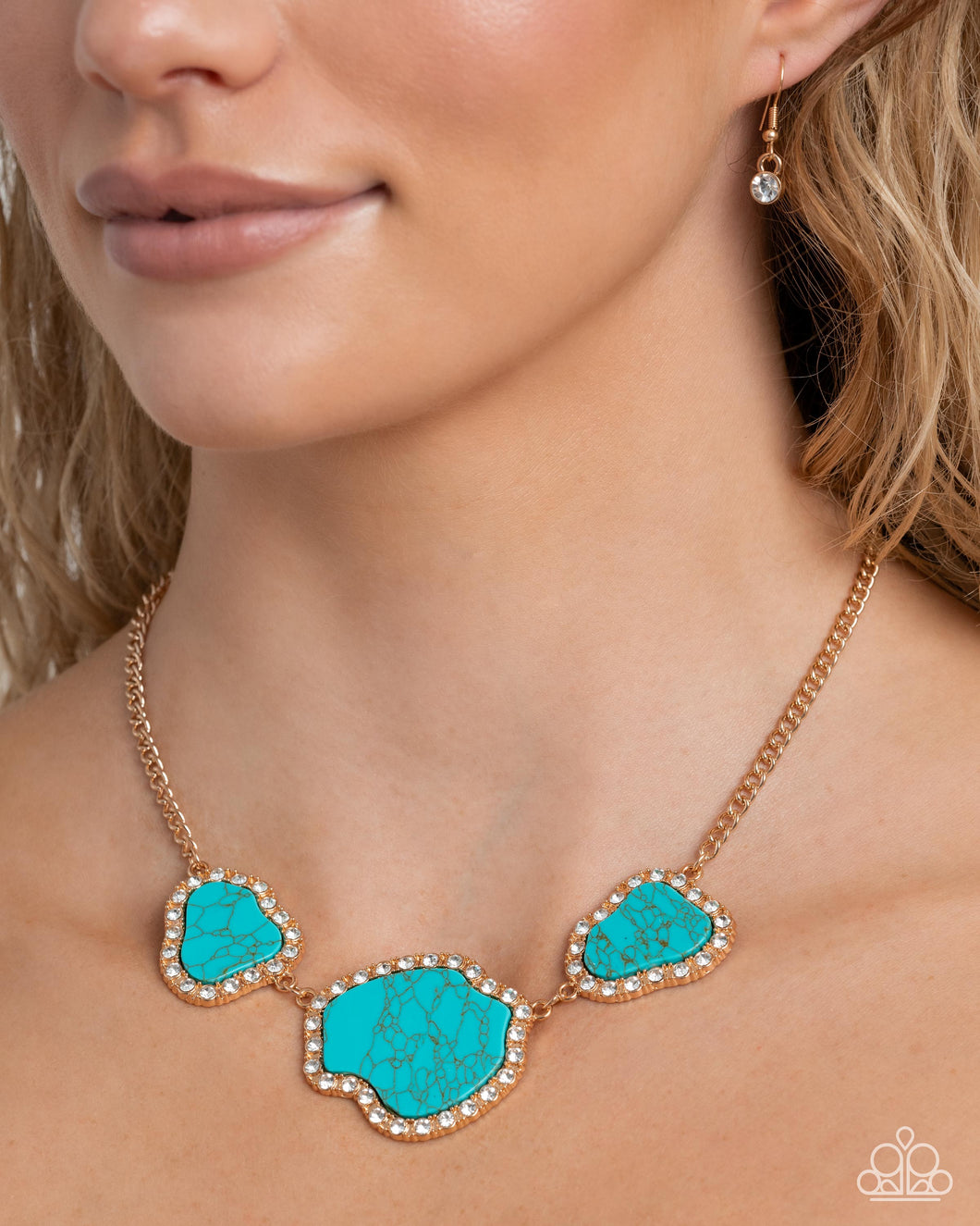 Complete Look - Gold (Turquoise) Set: Digging Deep - Gold Necklace and Earthy Excavation - Gold Bracelet  (BB-GD-GW)