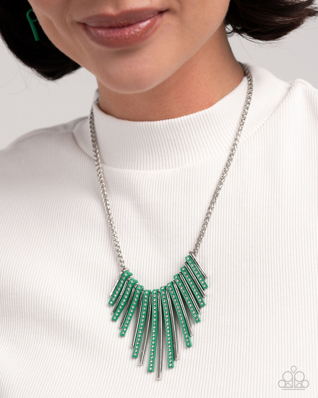 Complete Look Green Set: Fashionable Fringe - Green Necklace and Colored Cameo - Green Bracelet (Necklace and Bracelet Complete Set) -BB-GR-ZT