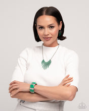 Load image into Gallery viewer, Complete Look Green Set: Fashionable Fringe - Green Necklace and Colored Cameo - Green Bracelet (Necklace and Bracelet Complete Set) -BB-GR-ZT
