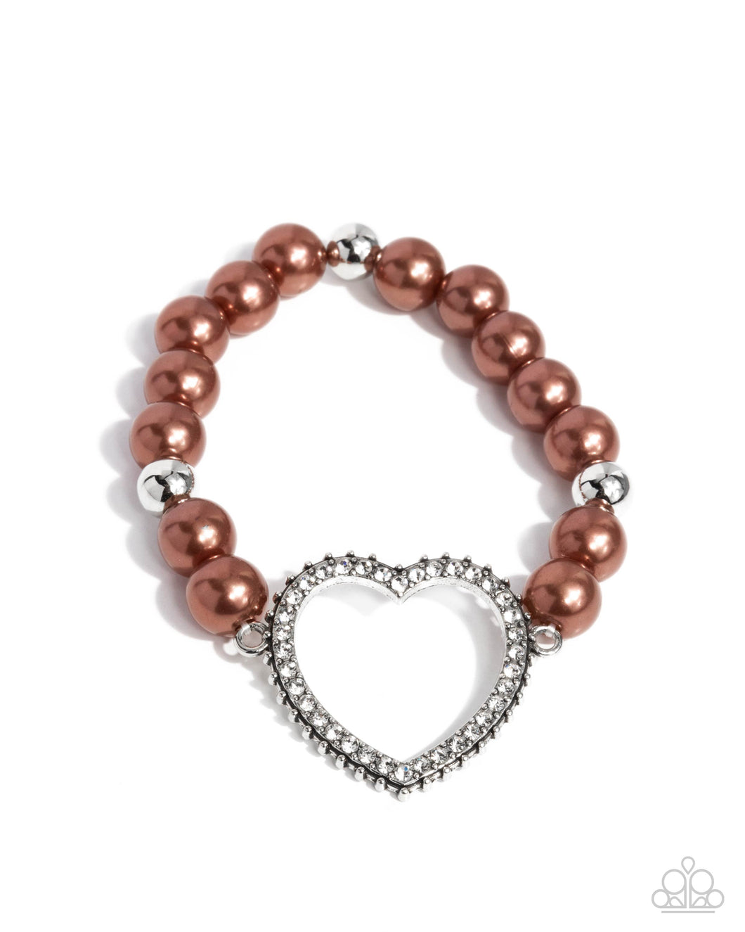 My Love, My Life - Brown Pearl  (White Rhinestone Heart) Bracelet