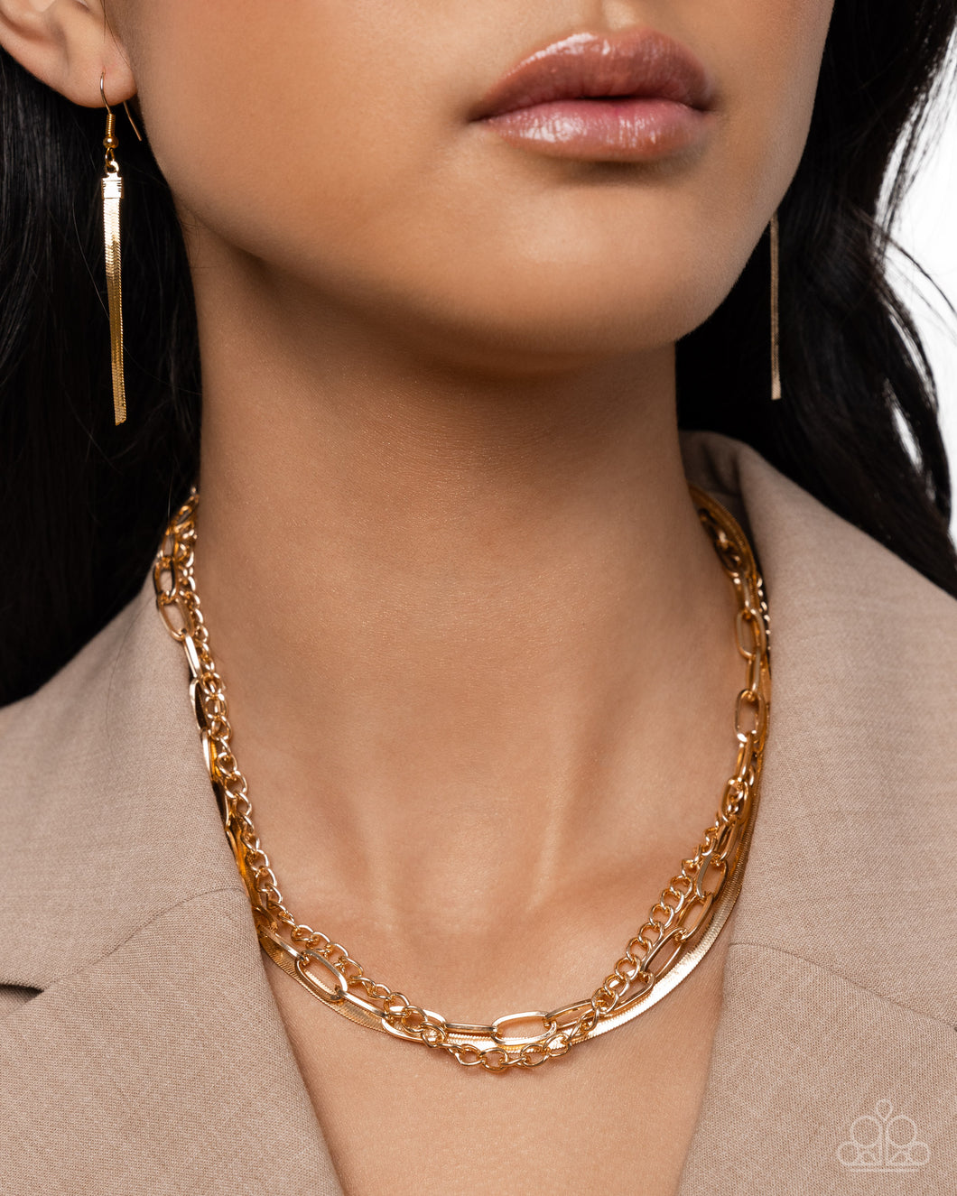 Complete Look - Gold Set: Mismatched Maverick - Gold Necklace and Mismatched Mechanic - Gold  Bracelet (BB-GD-BU)