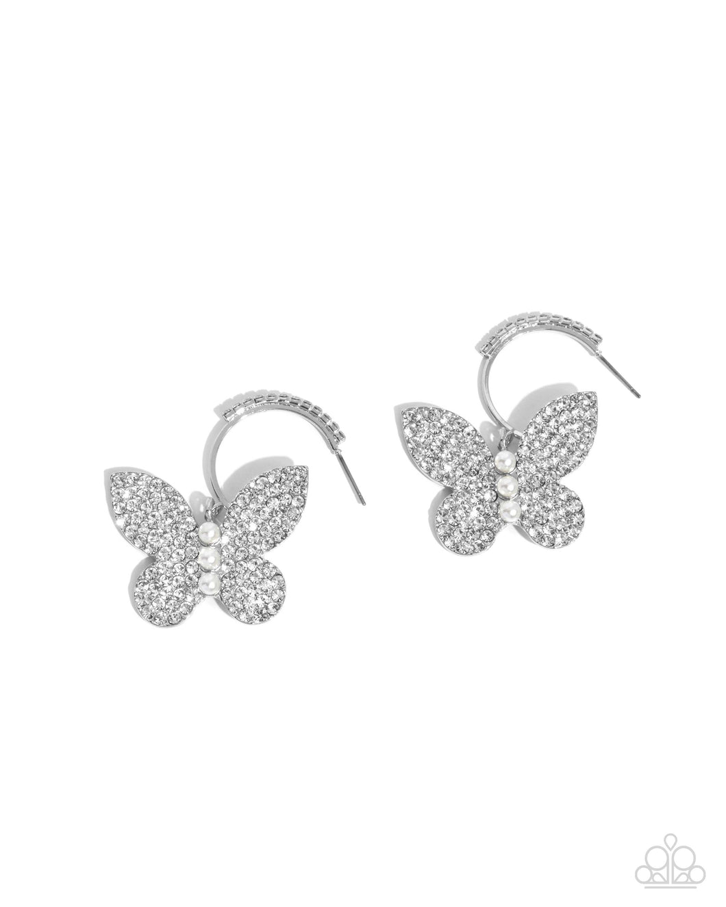 Butterfly Boundary - White (Rhinestone) Hoop Butterfly Earring