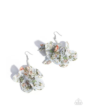 Flourishing Fantasia - Blue Floral Fabric Earrings