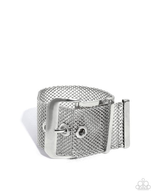 Defiant Display - Silver Mesh Buckle Belt Bracelet