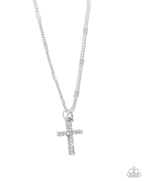 Endless Faith - White (Rhinestone Cross) Necklace