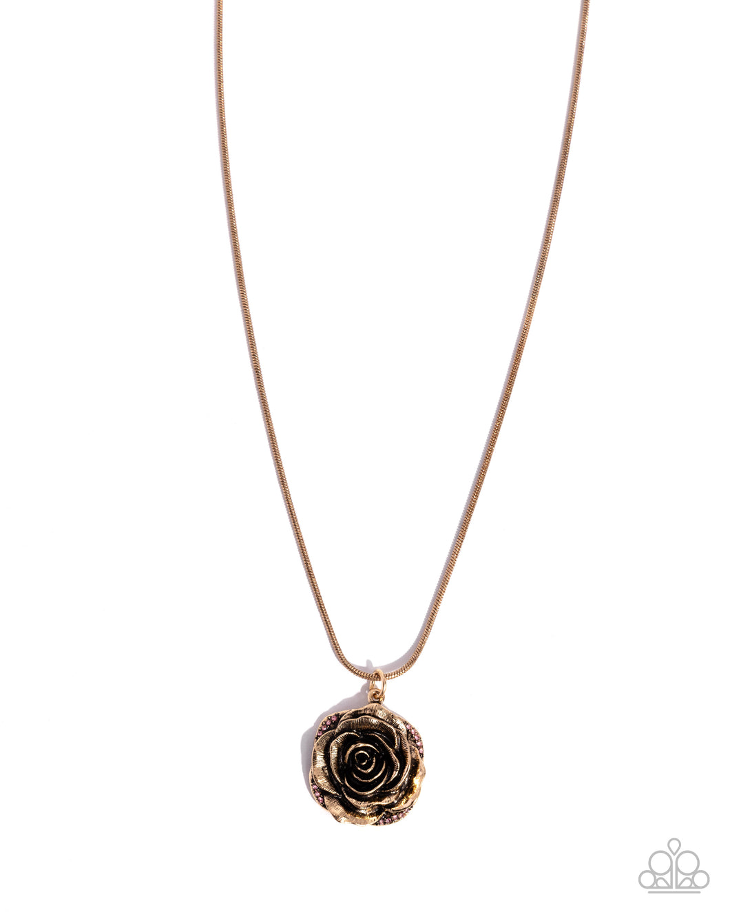 Blooming Buffer - Pink (Rose Rhinestone) - Gold Snake Chain Necklace