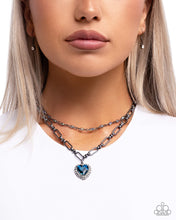 Load image into Gallery viewer, Match Made In HAUTE - Blue (Gunmetal Chain) Heart Necklace
