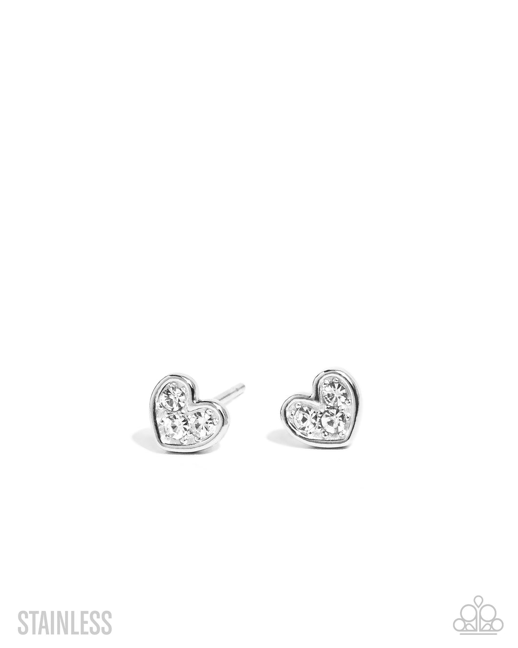 All My Affection - White (Rhinestone Heart) Stainless Steel Earring