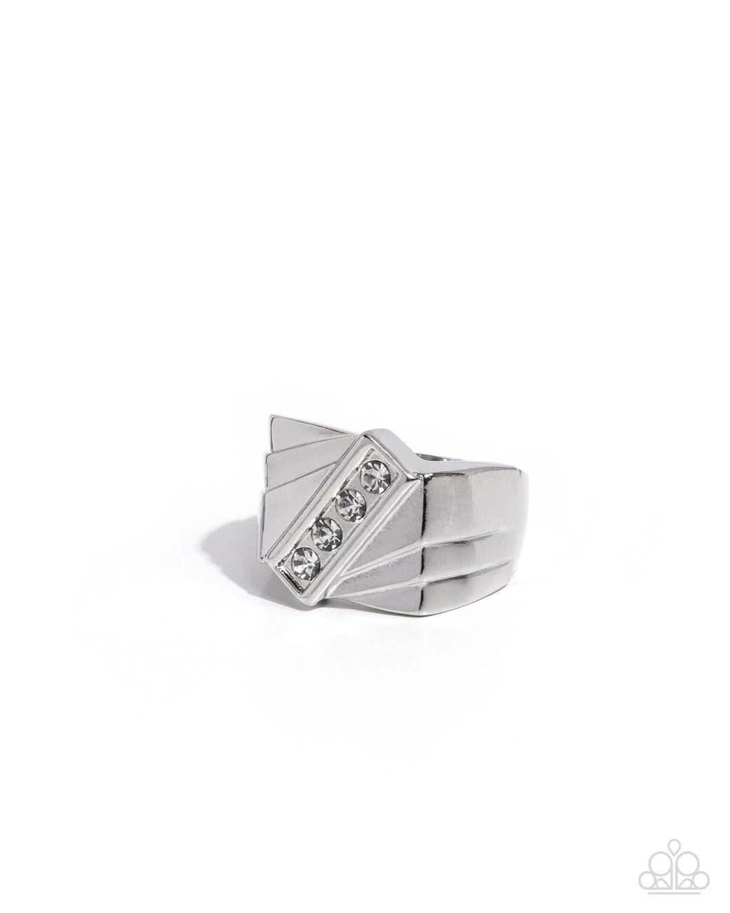 Tilted Triumph - White (Rhinestone) Ring