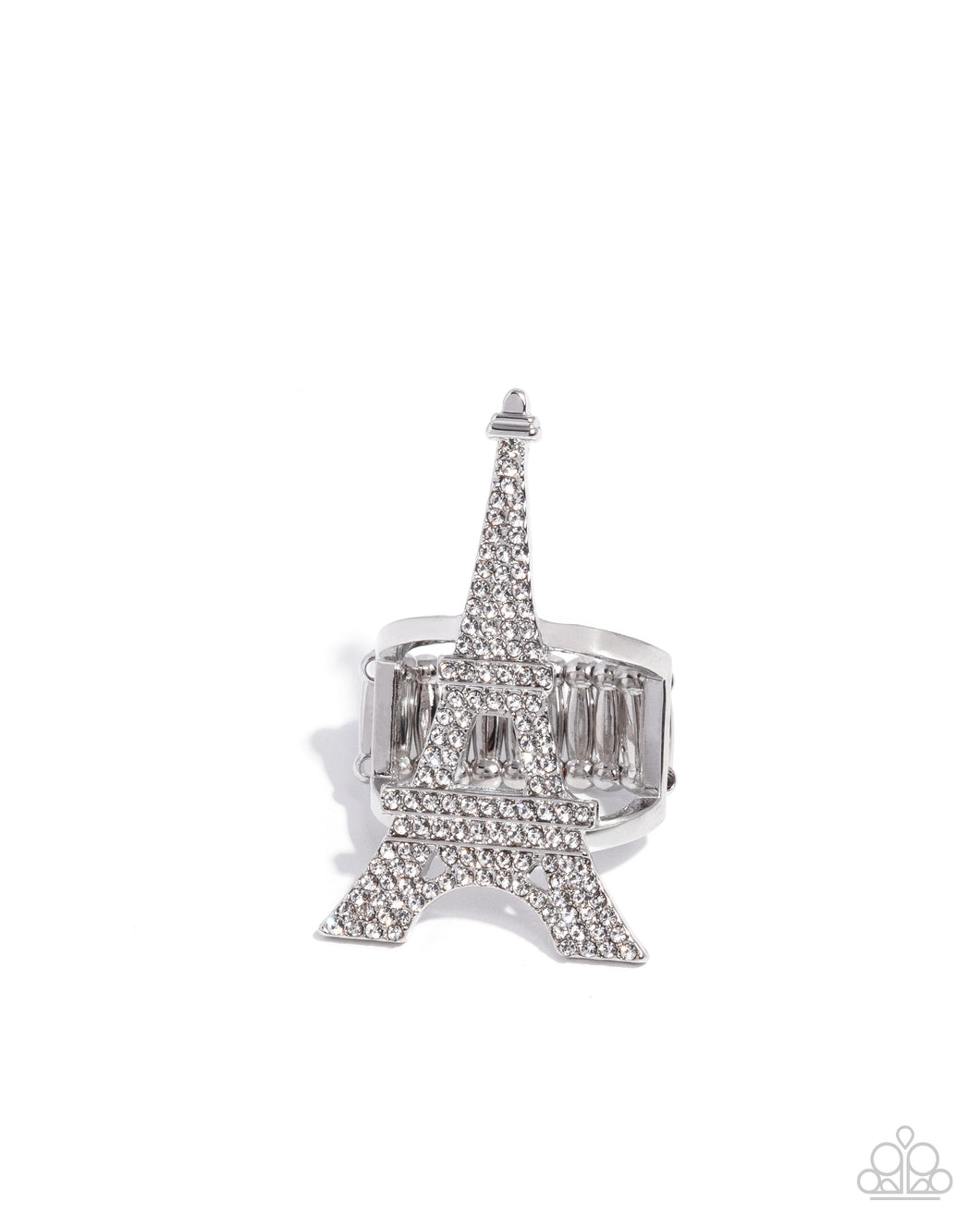 Eiffel Tower Ease - White (Rhinestone) Ring