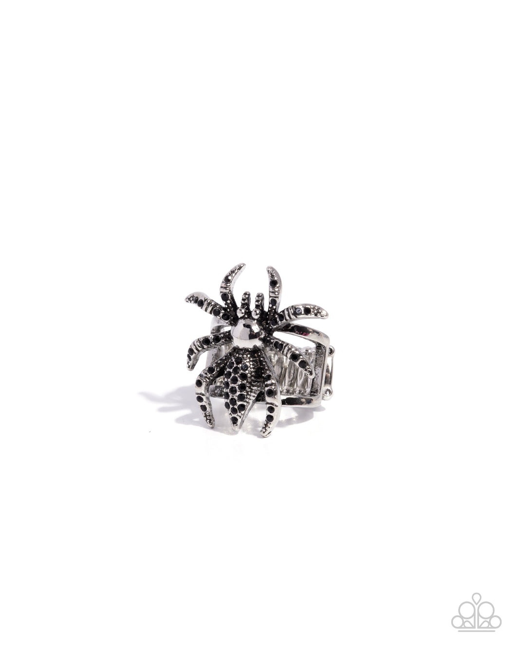 Tarantula Twist - Black (Rhinestone) Silver Spider Ring