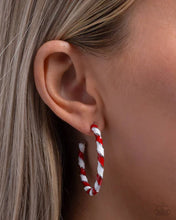 Load image into Gallery viewer, Candy Cane Lane - Red and White Striped Holiday Hoop Earrings

