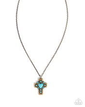 Load image into Gallery viewer, Heavenly Color - Brass (Turquoise/Heart) Cross  Necklace
