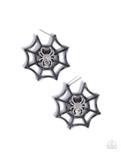 Load image into Gallery viewer, Spiderweb Showcase - Black (Gunmetal Spider) Hoop Earring
