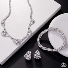 Load image into Gallery viewer, Noble Nuptials - White Complete Look: Wedding Wardrobe - White Necklace,Bridal Backdrop - White Bracelet, and Marriage Makeover - White Hoop Earring (BB-WT-MR)
