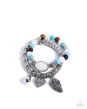 Load image into Gallery viewer, Seasonal Selfie - White (Turquoise/Tiger's Eye) Charm Bracelet
