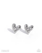 Load image into Gallery viewer, Adorable Act - White Rhinestone (Stainless Steel) Heart Post Earrings
