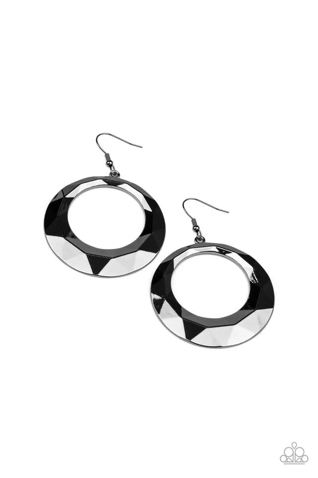 Fiercely Faceted - Black (Gunmetal) Earring