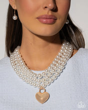 Load image into Gallery viewer, Lustrous Look - Gold Heart White Pearl Necklace (LOP-0726)
