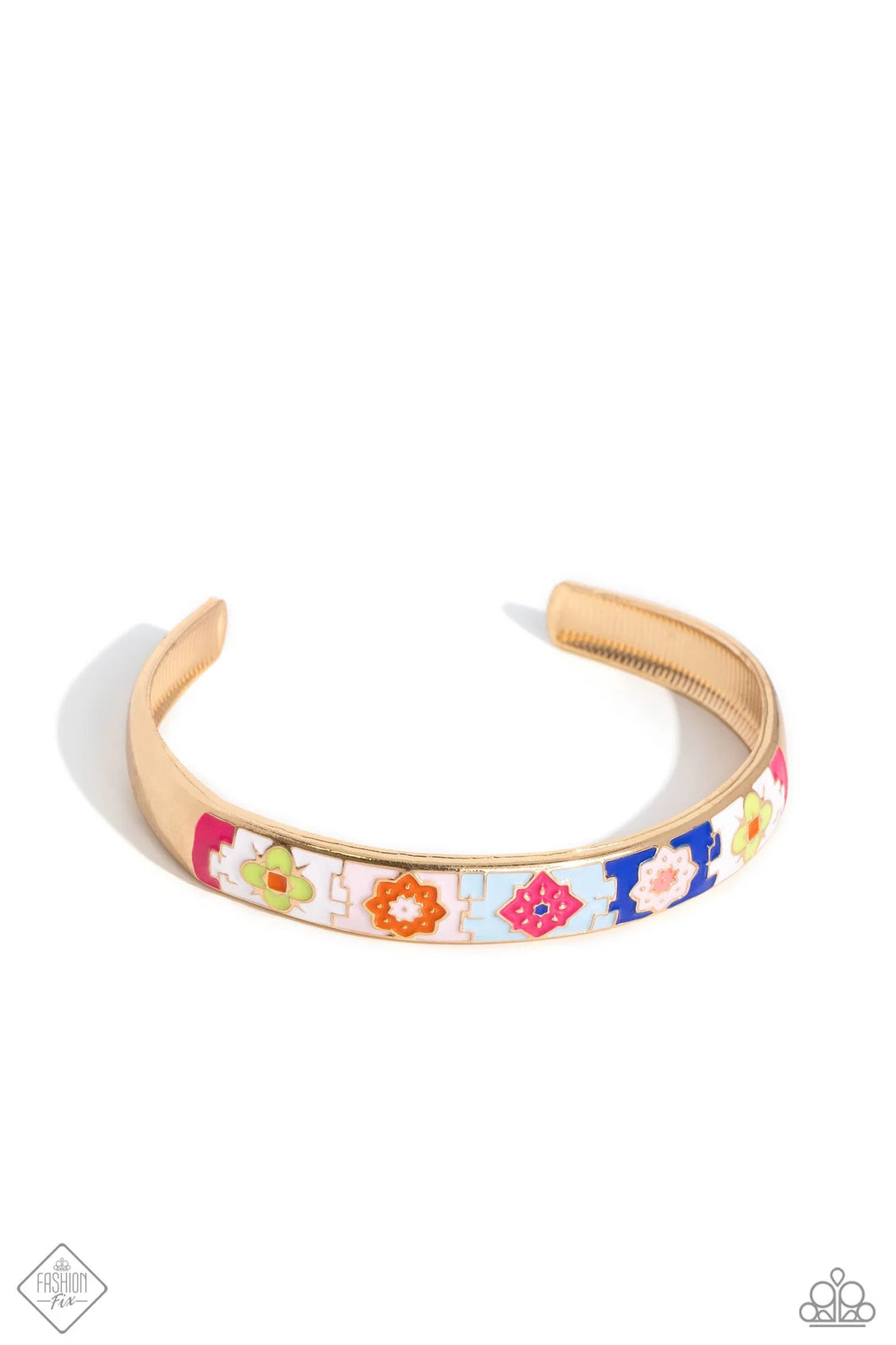 Multicolored Moment - Gold Cuff Bracelet (SS-1223)