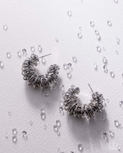 Load image into Gallery viewer, Serrated Sophistication - White (Rhinestone) Silver Hoop Earring
