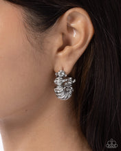 Load image into Gallery viewer, Serrated Sophistication - White (Rhinestone) Silver Hoop Earring
