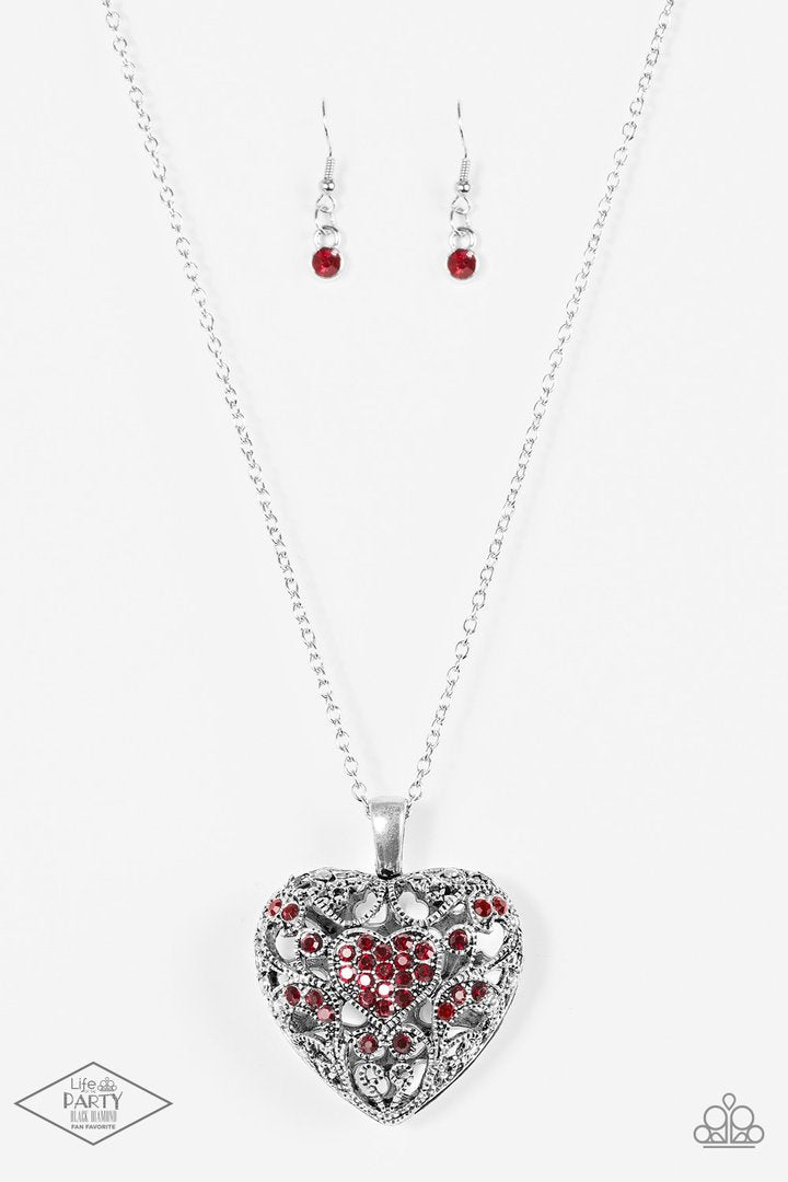 Heartless Heiress - Red Rhinestone (Silver Heart) Necklace freeshipping - JewLz4u Gemstone Gallery