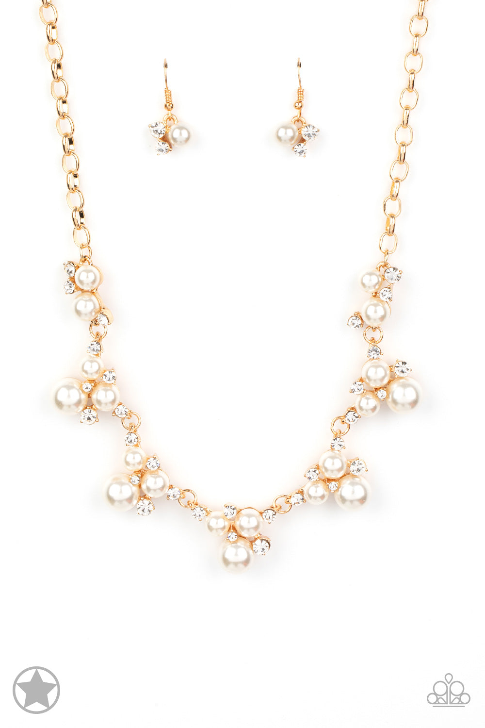 Toast To Perfection - Gold (Pearls and White Rhinestone) Necklace