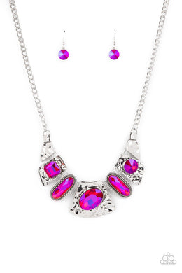 Futuristic Fashionista - Pink and Purple Iridescent Gems Necklace freeshipping - JewLz4u Gemstone Gallery