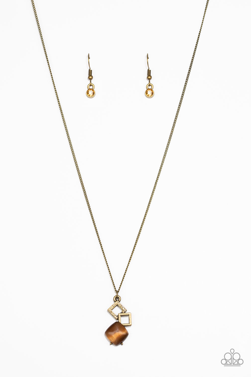 Stylishly Square - Brass Necklace freeshipping - JewLz4u Gemstone Gallery
