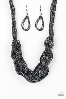 City Catwalk - Blue/Gunmetal  (Seed Bead) Necklace freeshipping - JewLz4u Gemstone Gallery