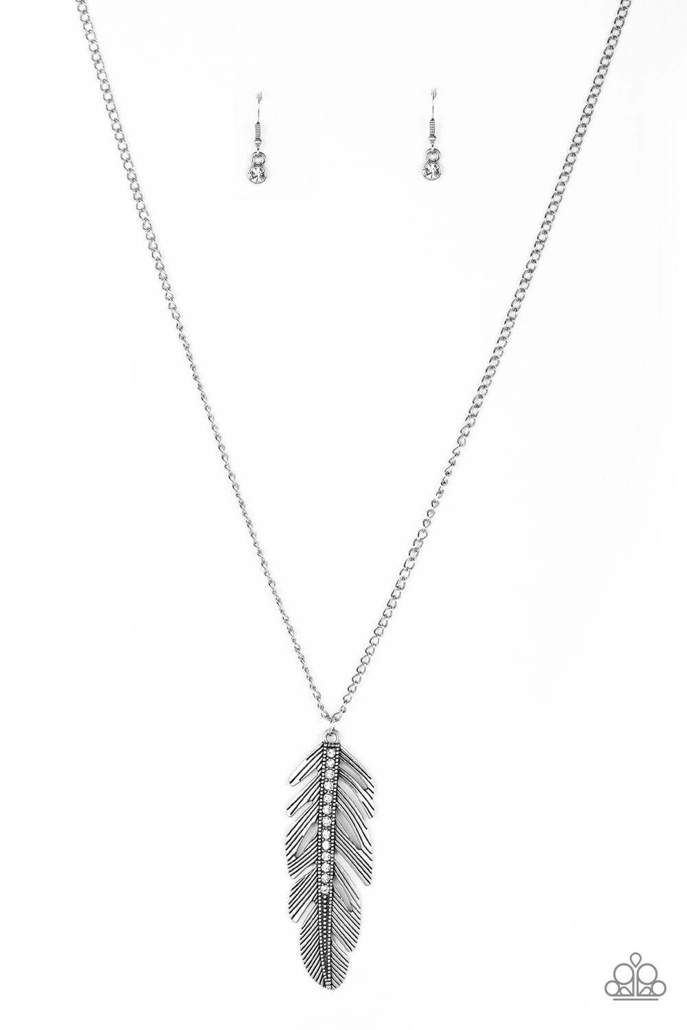 Sky Quest - White (Rhinestone) Silver Feather Necklace