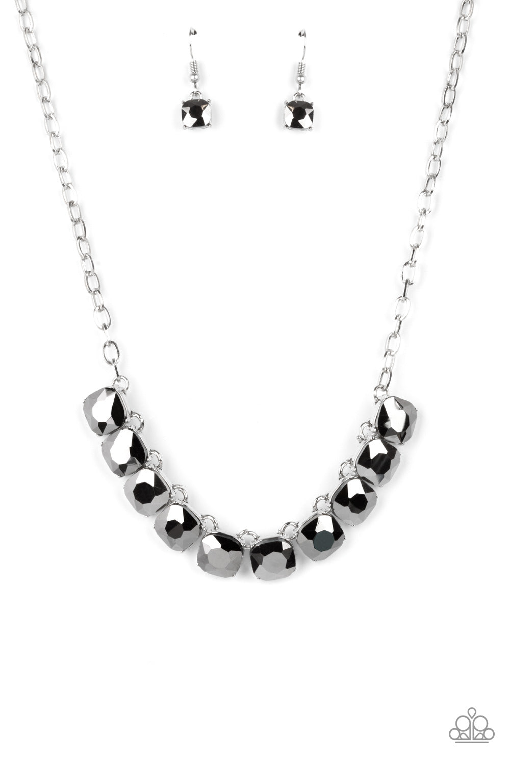 Radiance Squared - Silver (Hematite) Necklace freeshipping - JewLz4u Gemstone Gallery