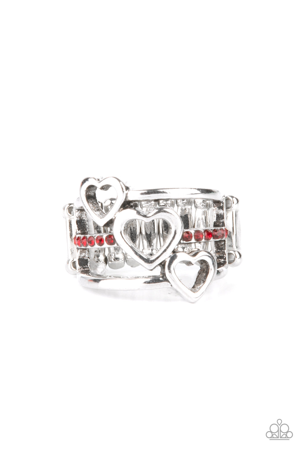 Give Me AMOR - Red Rhinestone (Silver Heart) Ring freeshipping - JewLz4u Gemstone Gallery