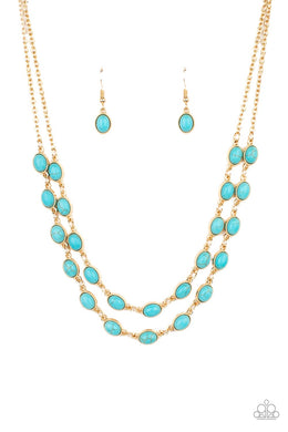 Sahara Safari - Blue (Turquoise) Gold Necklace freeshipping - JewLz4u Gemstone Gallery